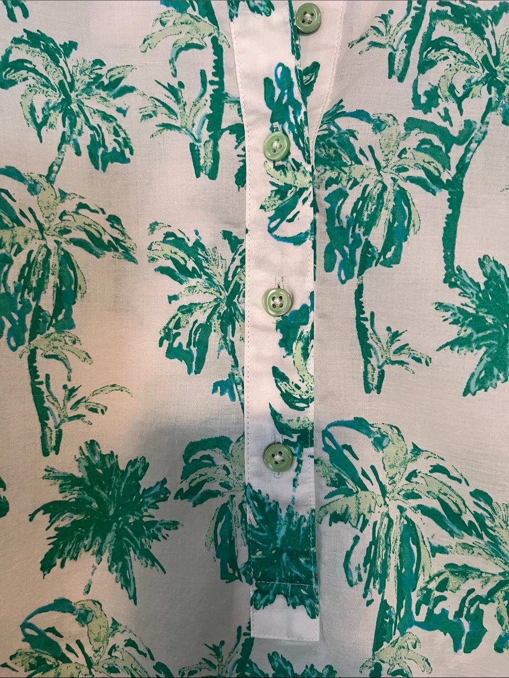 Talbots White Blouse with Green Palm-Print Button Front - Picture 2 of 5